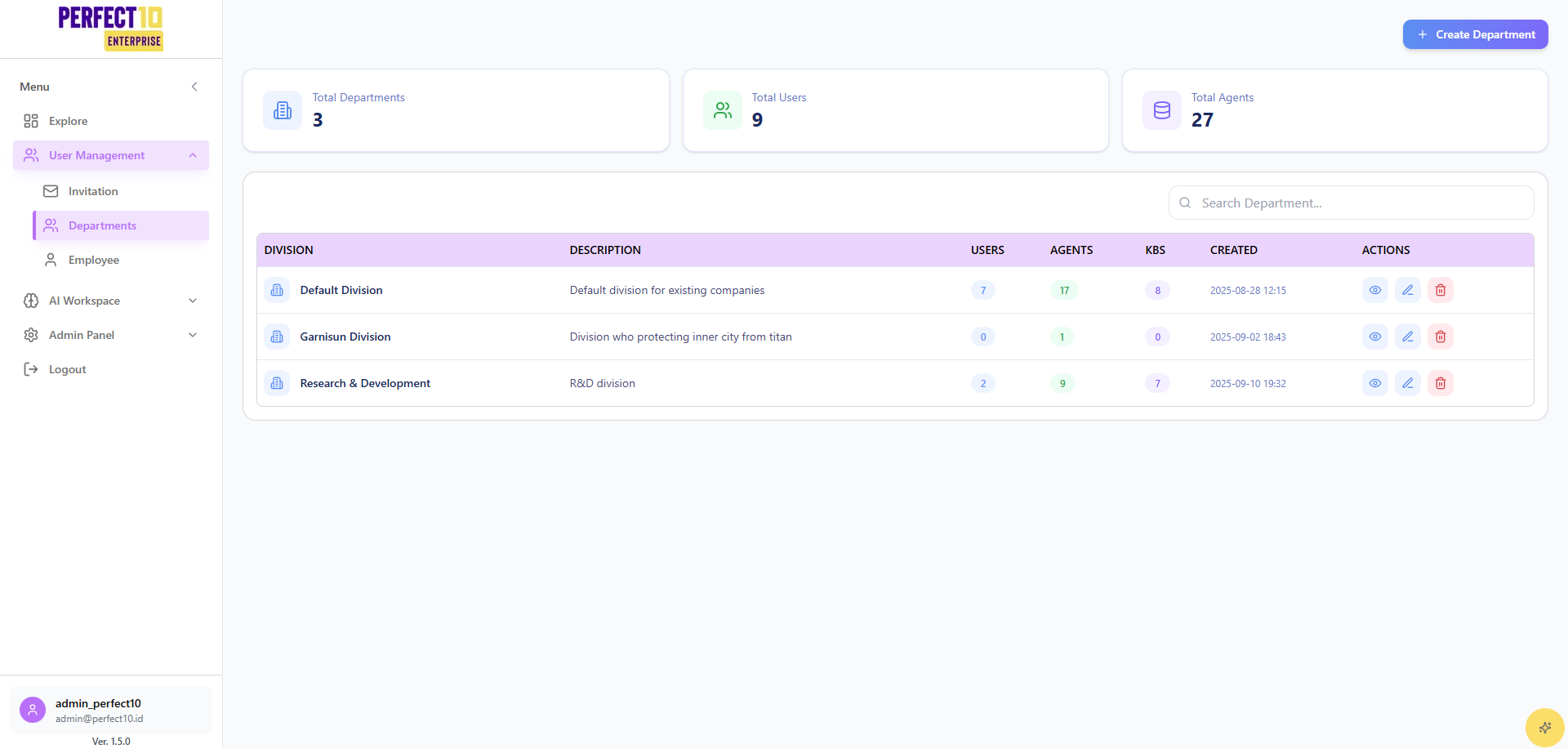 Perfect10 Pro Departments Management